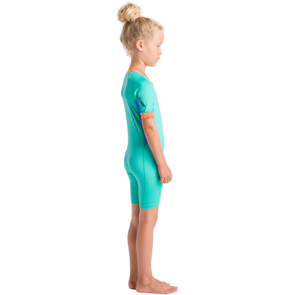 2026 C-Skins Junior Nuwave UV Surf Suit C-NLYSUNSH - Aqua / Orange / Green